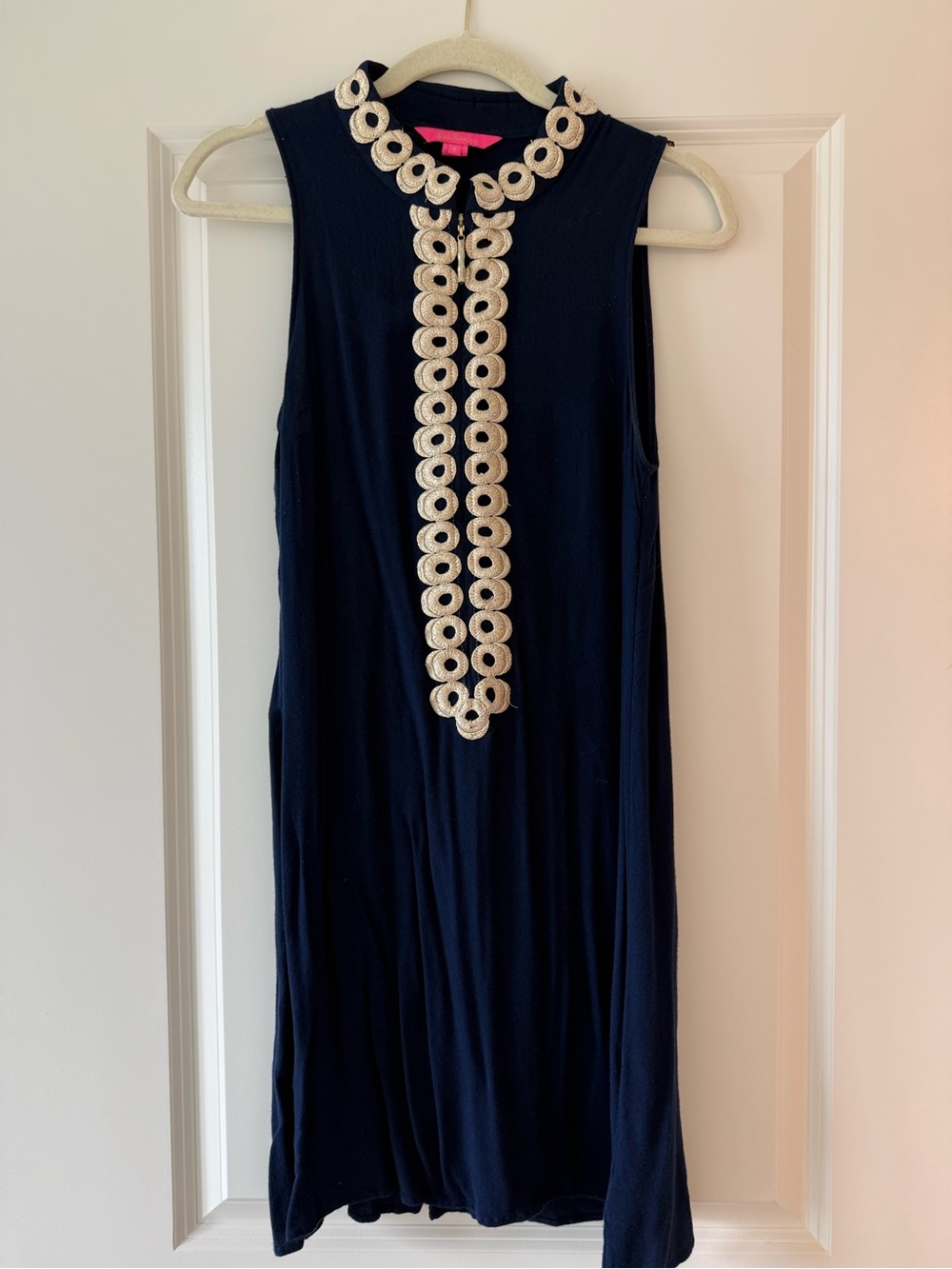 Lily Pulitzer Navy Sleeveless Dress with Gold Embroidered Trim